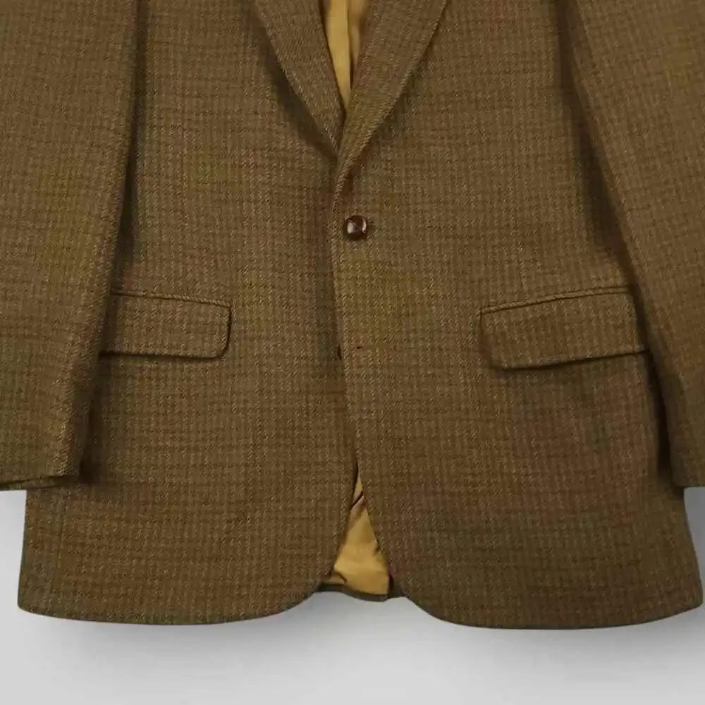 Vtg 80s Ivy Style Micro Houndstooth Mens Tweed Jacket 42L Wool Casual Sport Coat